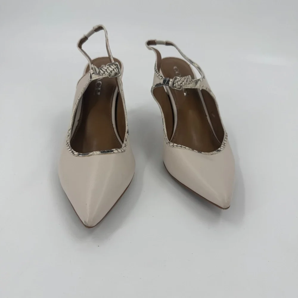 Coach Slingback Sandals Womens 6.5B Gray Pointed Toe Stiletto Heel Buckle Strap